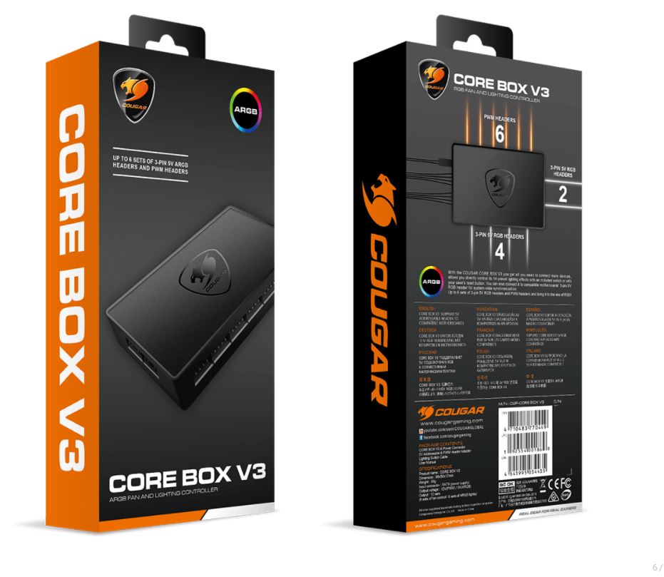 Cougar Core Box V3 - Exclusive ARGB PWM Fan Controller / 6*ARGB Outlet + 6*FAN outlet / Black