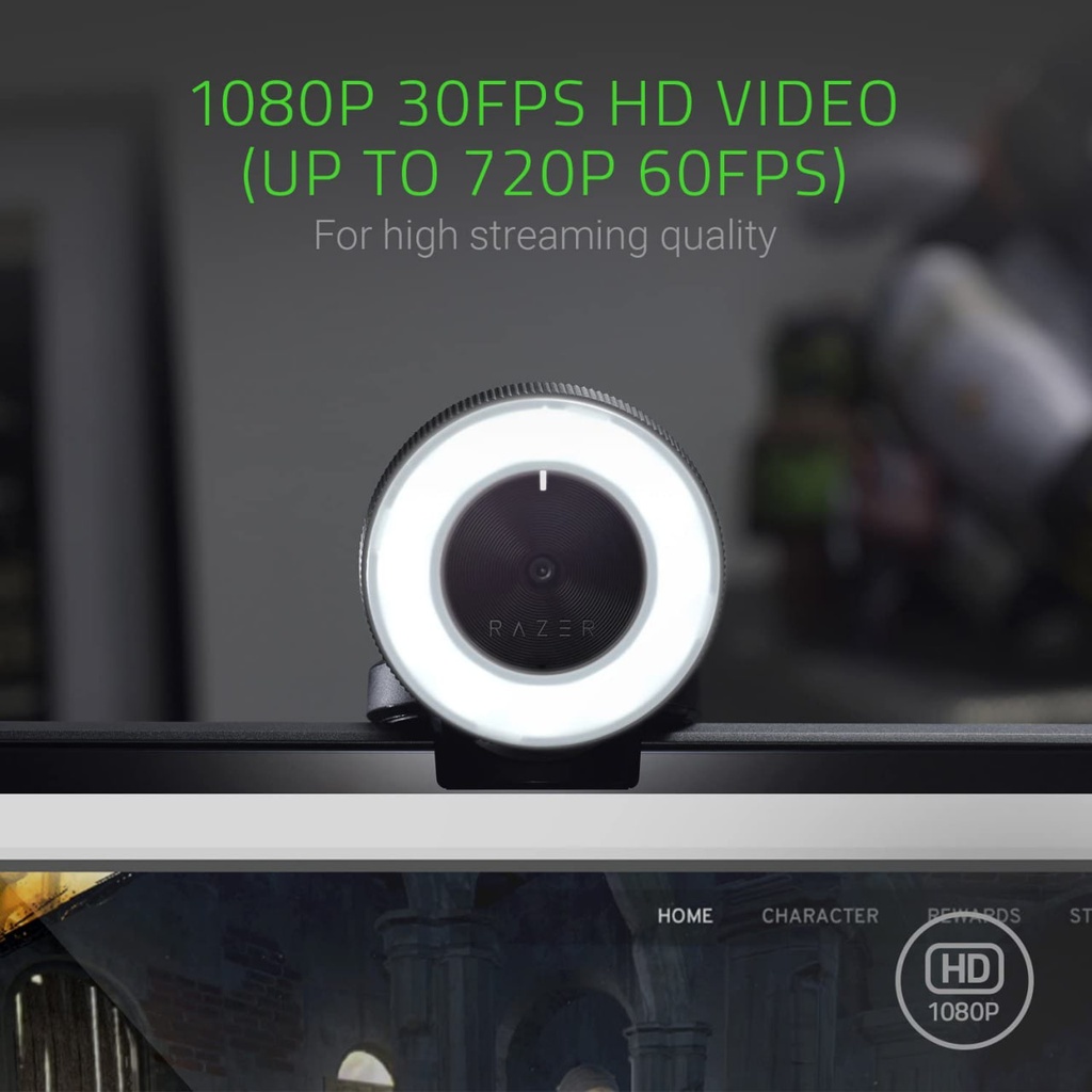 Razer Kiyo - Streaming Webcam With studio-like lighting / 1080p / Micrófono / USB / Black 
