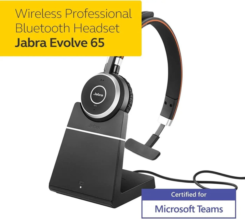Jabra Evolve2 65 MS Mono - Headset / On-Ear / Noise Cancelling / 14 Hour Battery Life / For Laptop - PC - Smartphone - Tablet / Black