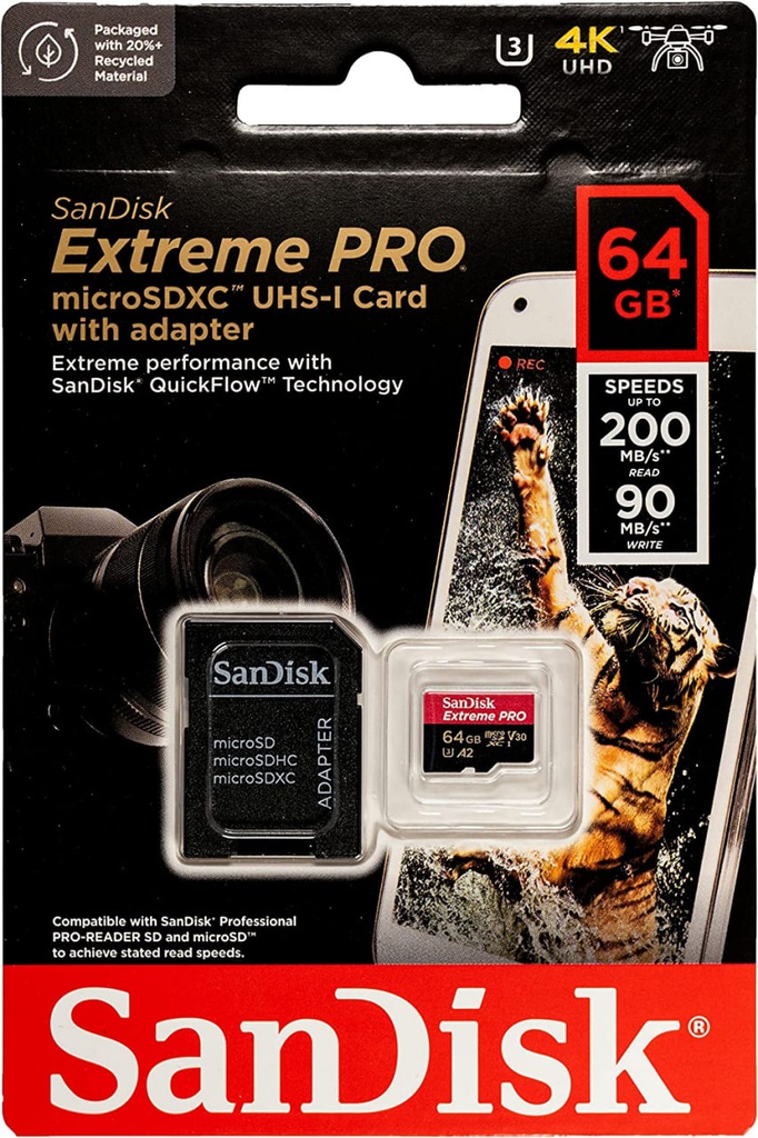 Sandisk Extreme Pro - MicroSDXC Memoria de 128GB / UHS-I U3 / Class10 / Con adaptador