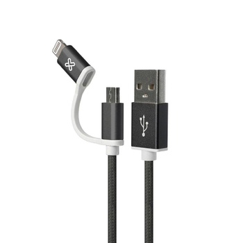 [KLP-MSC-CBL-KAC210-BK-320] KLIP KAC-210BK - Cable 2 en 1 Micro-Usb con  Conector Lightning / Negro 