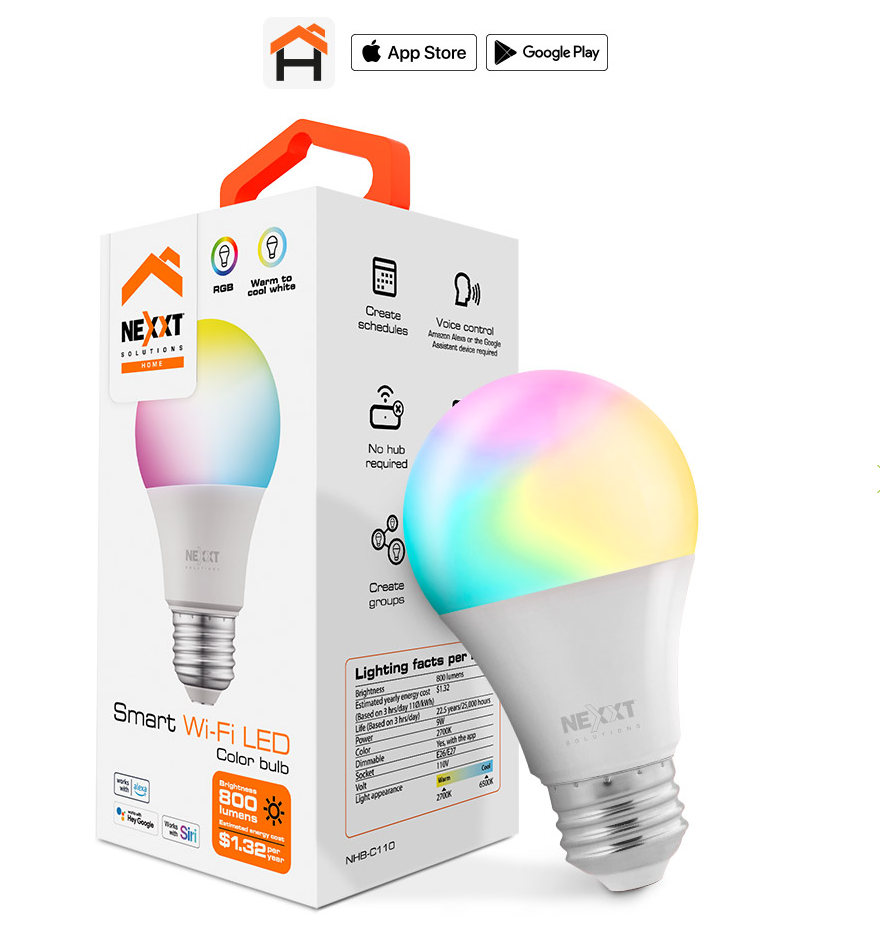 Nexxt NHB-C110 - Bombillas LED Inteligente / RGB / Wifi / 110V / Blanco 