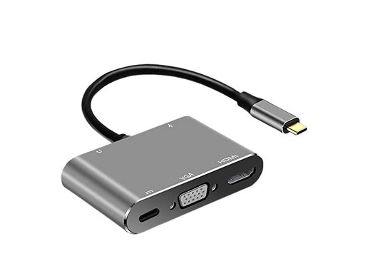 [GER-MSC-ADP-AD016-SL-221] Genérico AD-016 Adaptador Tipo C 5-en-1 - HDMI / VGA / USB3.0 / AUDIO / PD