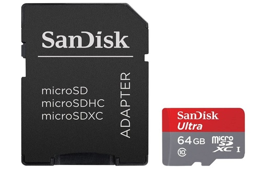 [SAN-MEM-MSD-SDSQUNR064G-NA-321] SanDisk microSDXC 64GB ULTRA con Adaptador - USH-1, CL 10, Compatible con Android 10