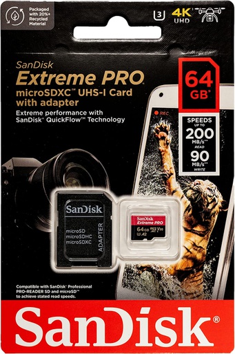 [SAN-MEM-MSD-SDSQXCD128GB-BK-223] Sandisk Extreme Pro - MicroSDXC Memoria de 128GB / UHS-I U3 / Class10 / Con adaptador