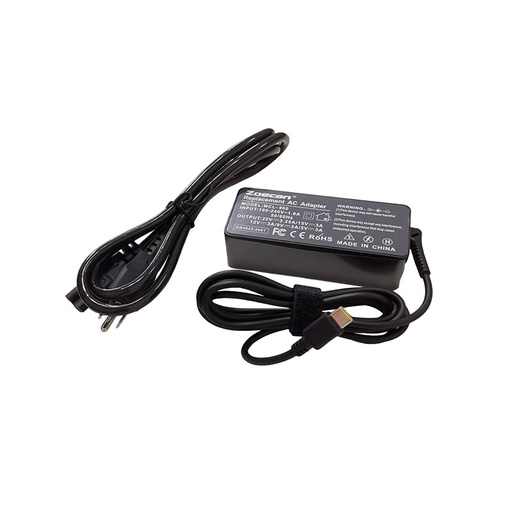 [ZOE-PSU-ADP-MCL960-WH-223] ZOECAN AC/DC Adaptador 65W USB-C cargador compatible / 5V, 9V, 12V, 15V, 20V @3A / Negro