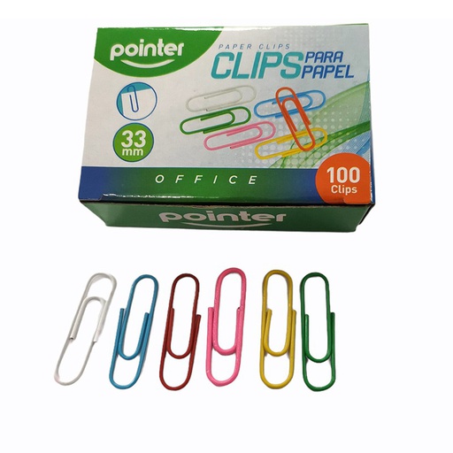 [POI-MSC-OFF-PC33MM100B-NA-323] Pointer PC-33MM-100B Caja de Clips de Colore - 100 piezas