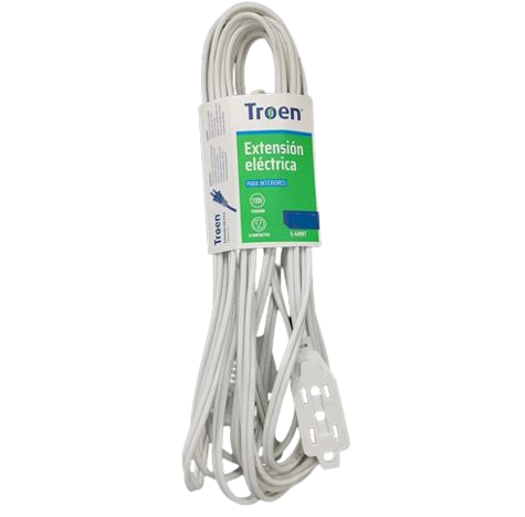 [TRO-CBL-ELE-7A136F060112FT-WH-323] Troen Electric Extension Cord - 12ft / 2*18AWG / 8A / Indoor / Blanco