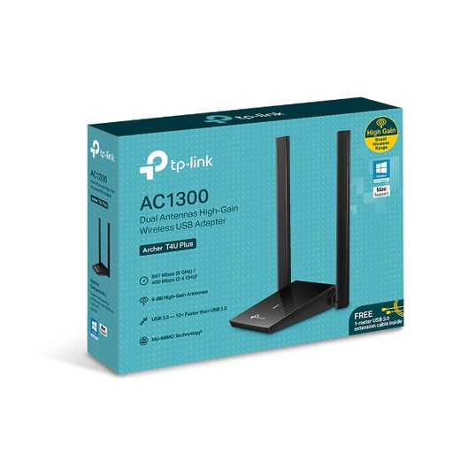 [TPL-NET-ADP-0152502342-BK-323] Tp-Link Archer T4U Plus Adaptador USB Inalámbrico de Doble Banda / AC1300 / Black 