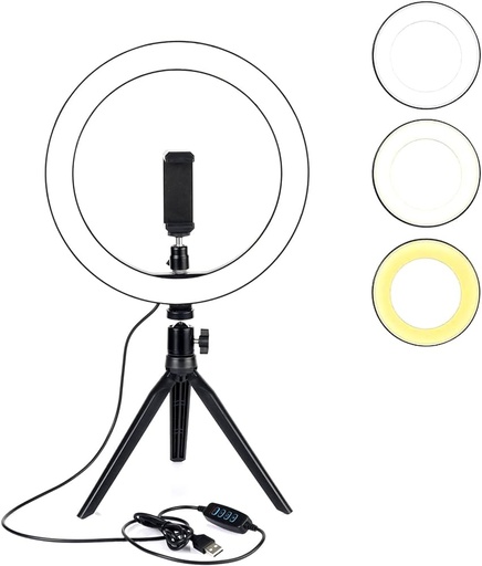 [ACC-CEL-ARG-LP9315BK-BK-423] Argom LP-9315BK Spotlight Pro Lámpara Aro LED de 8&quot; con Tripode de Mesa - 10 Niveles de brillo, USB