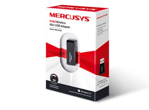 [MRS-NET-USB-MW300UM-WH-320] Mercusys MW300UM N300 Mini Adaptador USB Inalámbrico / Negro