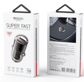 [GEN-CEL-ACC-Y69-BK-125] Yesido Y69 Cargador para auto USB-C+USB-C Doble Puerto PD 30W