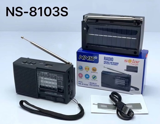 [ACC-ELC-NNS-NS8103S-BK-225] NNS NS8103S FM/AM Radio, Solar Powered - Black 